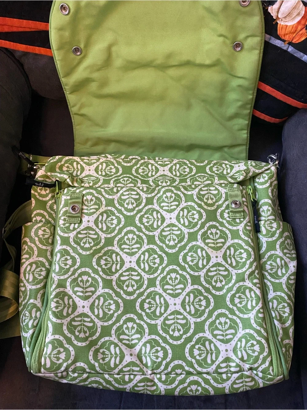 Petunia Pickle Bottom Green and White Patterned Baby Bag